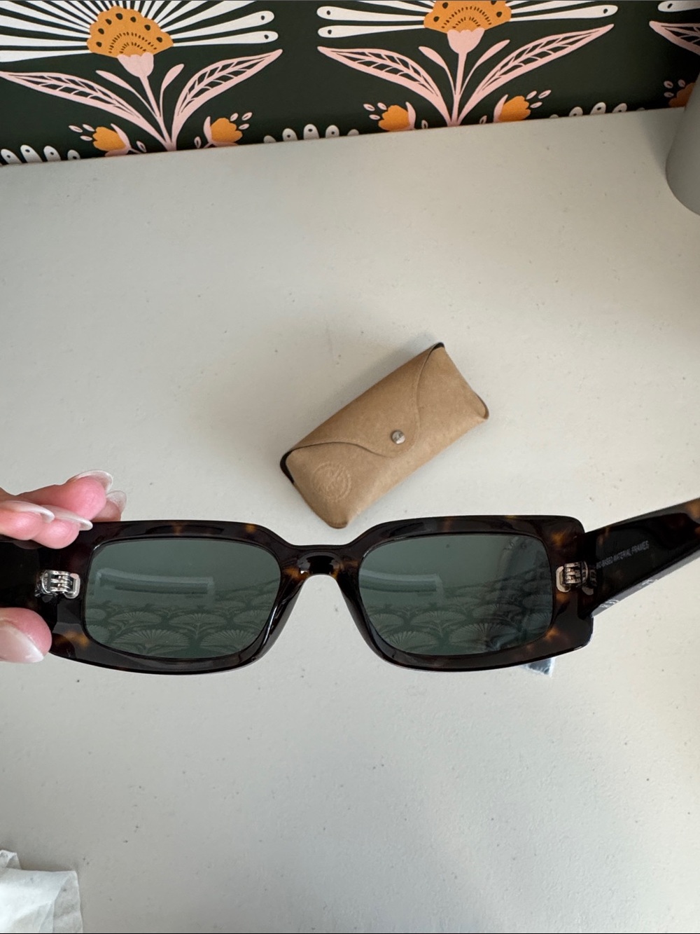 Ray-Ban Tortoiseshell Rectangular Sunglasses with Dark Green Lenses - Picture 12 of 14